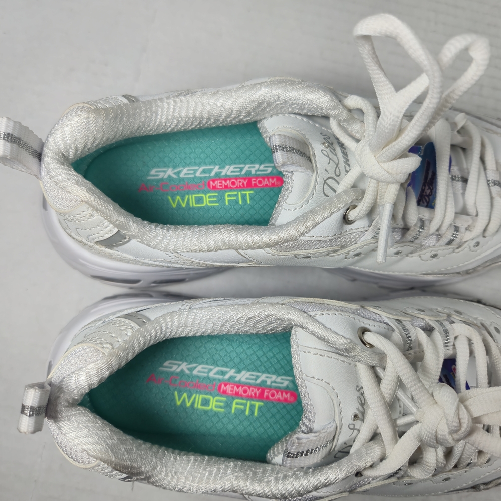 Skechers D'Lites Fresh Start Walking White and Silver Sneakers Size 5 1/2 Wide - Picture 5 of 13